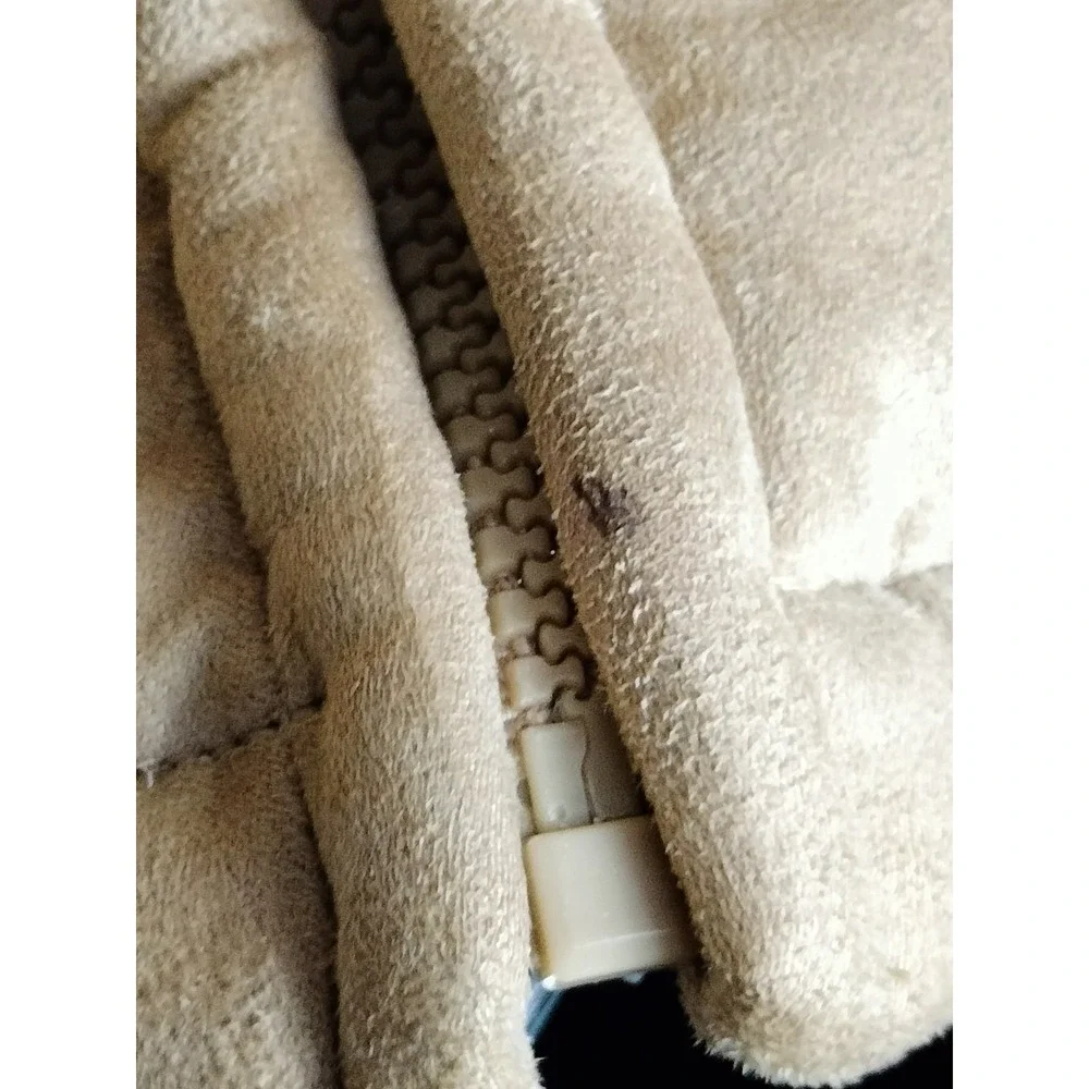 Women's LG coat faux suede fur camel brown 90's vibes warm cozy FLAW